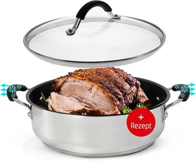 , Casseruola Antiaderente in Acciaio Inox 28 Cm Con Coperchio in Vetro, Senza Fu - Immagine 1 di 4