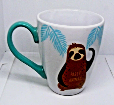 Taza de té de café grande con logotipo de animal de fiesta raro perezoso azulado/verde de colección Foto 1 de 4