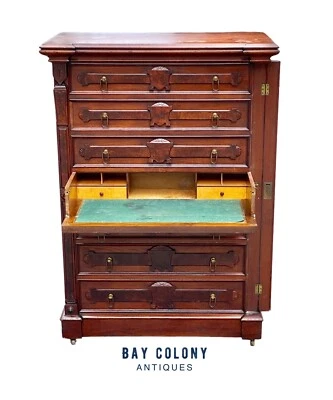 Cajonera/cómoda victoriana antigua con cerradura - sección frontal de otoño rara Foto 1 de 4