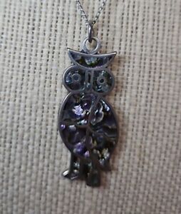 Sterling Silver Owl Necklace with Abalone #3