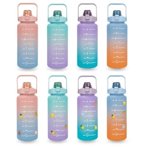 Water Bottle Time Marker 2L Extra Large Motivational Sport Bottle With Straw - Picture 1 of 16