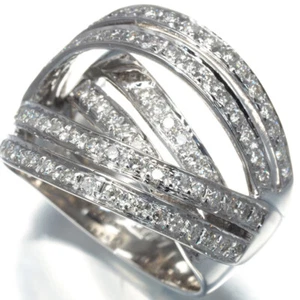Diamond 0.77ct Cross Line Ring 18K 750 White Gold - Picture 1 of 5