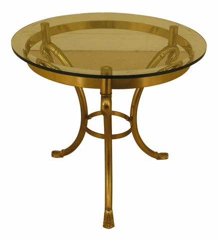 F30329EC: Regency Style Gooseneck Brass & Glass Round Occasional Table Cover