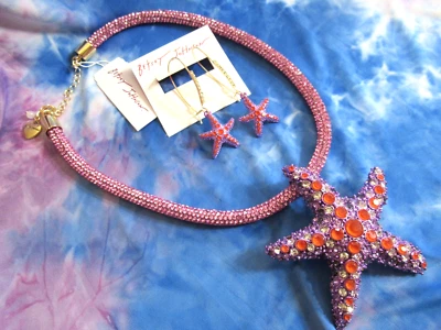 Colar e brincos de cristal Betsey Johnson MERMAID JEWELS concha multi estrela do mar - Imagem 1 de 4