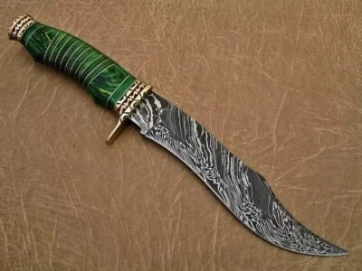 Custom handmade damascus steel bowie knife with leather sheath gift for Hunters - Image 1 of 4