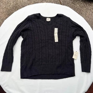 St John's Bay 2X Maglione Nero Maglia Cavo Scollo a V Manica Lunga Elasticizzato Med con Nuovo - Foto 1 di 9