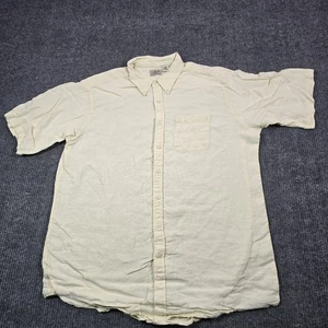 LL Bean Shirt Mens XL Tall Yellow Linen Short Sleeve Button Front Pocket 0KQ82 - Picture 1 of 8