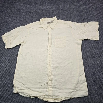 LL Bean Shirt Mens XL Tall Yellow Linen Short Sleeve Button Front Pocket 0KQ82 - Image 1 of 4