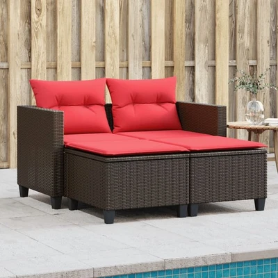 Garden Sofa Brown, Red PE rattan, Steel, Polyester 2-seater - Image 1 of 4