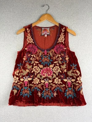 Camiseta sin mangas Johnny Was para mujer XS roja terciopelo bordado floral boho vacaciones romántica Foto 1 de 4