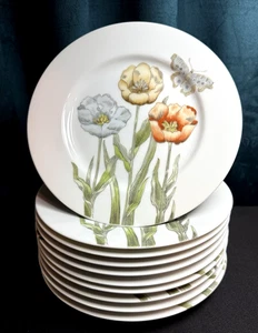 Set of 10 Fitz and Floyd Pastel Poppy Salad Plates on White Background 7.5 in FF - Picture 1 of 6