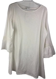NWT J. Jill Women’s L, White 3/4 Bell Sleeve, Cotton Mix, Lightweight Wide Neck - Picture 1 of 6