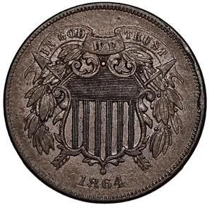 1864 TWO CENT LARGE MOTTO-FINE+, DETAILS-FREE USA SHIPPING - Picture 1 of 2