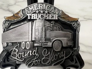 American Trucker Bound For Glory Semi Truck Driver VTG 1989 Siskiyou Belt Buckle - Picture 1 of 10