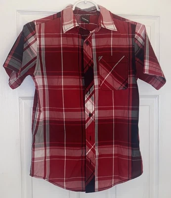 Tony Hawk Rojo Negro Cuadros Niños Jóvenes Talla L Camisa Abotonada Manga Corta Patín Foto 1 de 4