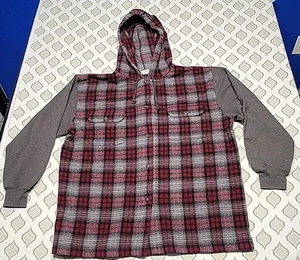 J Crew Wollmischung grau rot kariert Knopfleiste Hemd Hoodie Sweatshirt Herren Large - Bild 1 von 6