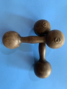 Antique 3 Lb Each Cast Iron Dumbbells Nice Patina Vintage Classic Look TB - Picture 1 of 3