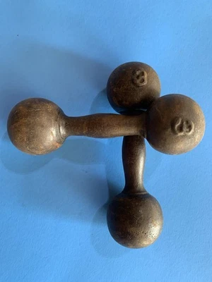 Antique 3 Lb  Each Cast Iron Dumbbells Nice Patina Vintage Classic Look TB - Image 1 of 3