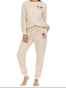 Keith Haring Womens Pajamas Lounge Set Crewneck Tan Medium Super Soft Luxurious - Picture 1 of 2