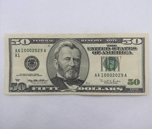 1996 $50 Fifty Dollar Green Seal Federal Reserve Note AA 10002029 A - Picture 1 of 2