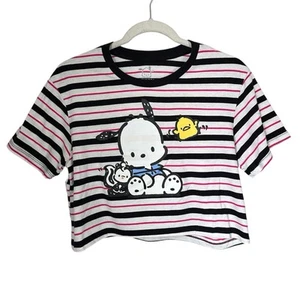 Sanrio Pochacco Womens Sz M Striped Ringer T-Shirt Hello Kitty Retro Cropped - Picture 1 of 6