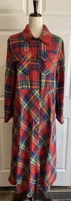 Jade by Jane Women Large Red Button Up Plaid Flannel Maxi Dress Cowgirl Holiday - Image 1 of 4