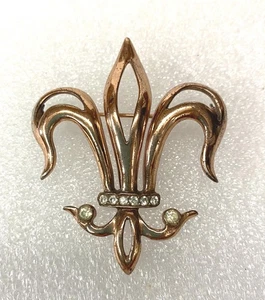 Vintage Nettie Rosenstein Sterling Rose Gold Rhinestone Fleur de Lis Pin Brooch - Picture 1 of 11
