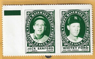 1961 Topps Stamp Panel w/Tab, Jack Sanford-Whitey Ford, Very Nice!! - Image 1 of 2
