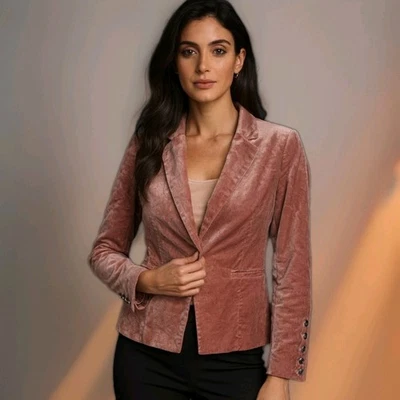 WHBM Velvet Blazer Dusty Rose Pink Silver Buttons Women's Size 12 - Image 1 of 4