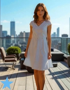 Brooks Brothers Linen Light Blue Short Sleeve Fit Flare Dress Womans 16 NWT 1X - Picture 1 of 12