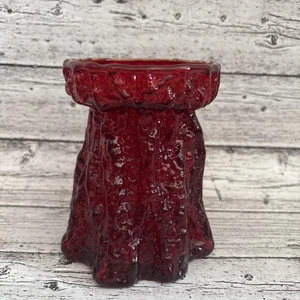 Wikinger Kunst Glas rote Rinde Glas Stumpen Kerzenhalter Ständer MCM Vintage 70er EUC - Bild 1 von 9