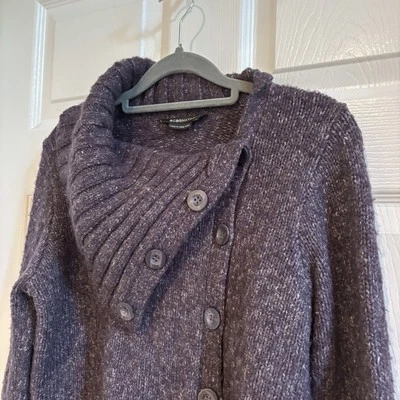 BCBGMaxazria M Deep Purple Chunky Knit Wool Blend Long Sleeve Cardigan Sweater - Image 1 of 4