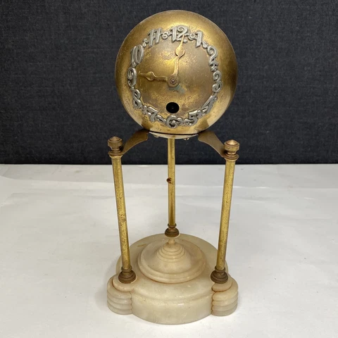 Vintage Brass Globe Marble Base Desk Clock Rare - FOR PARTS/REPAIR Cover