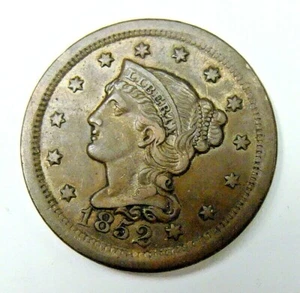1852 AU BRAIDED HAIR LARGE CENT, NICE COIN!!   FREE SHIPPING - Imagen 1 de 4