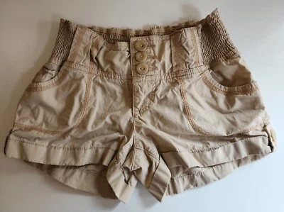 Op Ocean Pacific Juniors Womens Tan Shorts Sz 1 Elastic Waist 3 Button - Image 1 of 3