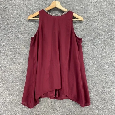 Alfani Blouse Women PM Petite Red Rhinestone Sleeveless Wide Strap Round Neck - Image 1 of 4