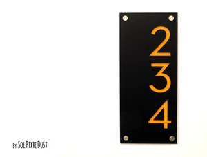 Modern House Numbers, Black Acrylic with Yellow Acrylic - Vertical 3 - Plaque - Picture 1 of 6