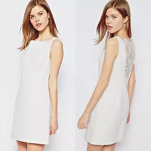 Ladies Karen Millen Ivory White Lace Fitted Shift Party Dress UK Size 12 summer - Picture 1 of 7