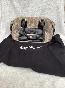 Womens DKNY Brown Leather & Canvas Monogram Top Handle Handbag With Dust Bag - Picture 1 of 13
