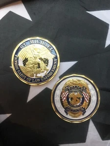 Gold Tone St Michael ArchAngel Patron LAW ENFORCEMENT Police SWAT Challenge Coin - Picture 1 of 6