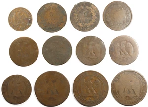 Lot of 12 Mid to Late 1800's France Copper Coins Centimes - Picture 1 of 2