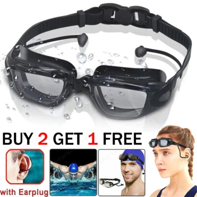 Adult Swim Goggles Adjustable Waterproof Anti-Fog UV Swimming Glasses + Ear Plug - Image 1 of 4