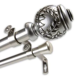 InStyleDesign Cascade 1 inch Diameter Adjustable Double Curtain Rod Satin Nickel - Picture 1 of 4