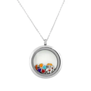 Stainless Steel Floating Charms Kids Clover Glass Locket Pendant Necklace - Picture 1 of 4