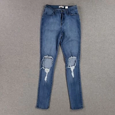 Pantalones de mezclilla vibrantes talla 5 (W26) tiro alto ajustados elásticos Jegging desgastados EE. UU. Foto 1 de 4