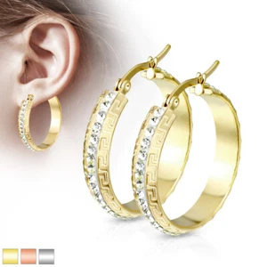 Pendientes de aro de laberinto para mujer con centro pavimentado de cristal acero inoxidable 316L 30 mm - Imagen 1 de 18