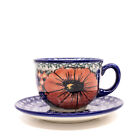 Polish Pottery Boleslawiec Floral Ceramic Cup with Saucer