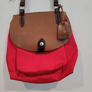 Dooney & Bourke Rucksack Saddle Bag rot Canvas mit Leder Schultertasche - Bild 1 von 17
