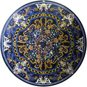 42" Pietra Dura Inlay Work Home Decor Black Marble Center Dining Table Top - Picture 1 of 2