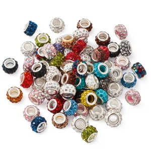 100pcs Polymer Clay Rhinestone European Large Hole Beads Rondelle Spacer 11~12mm - Picture 1 of 9